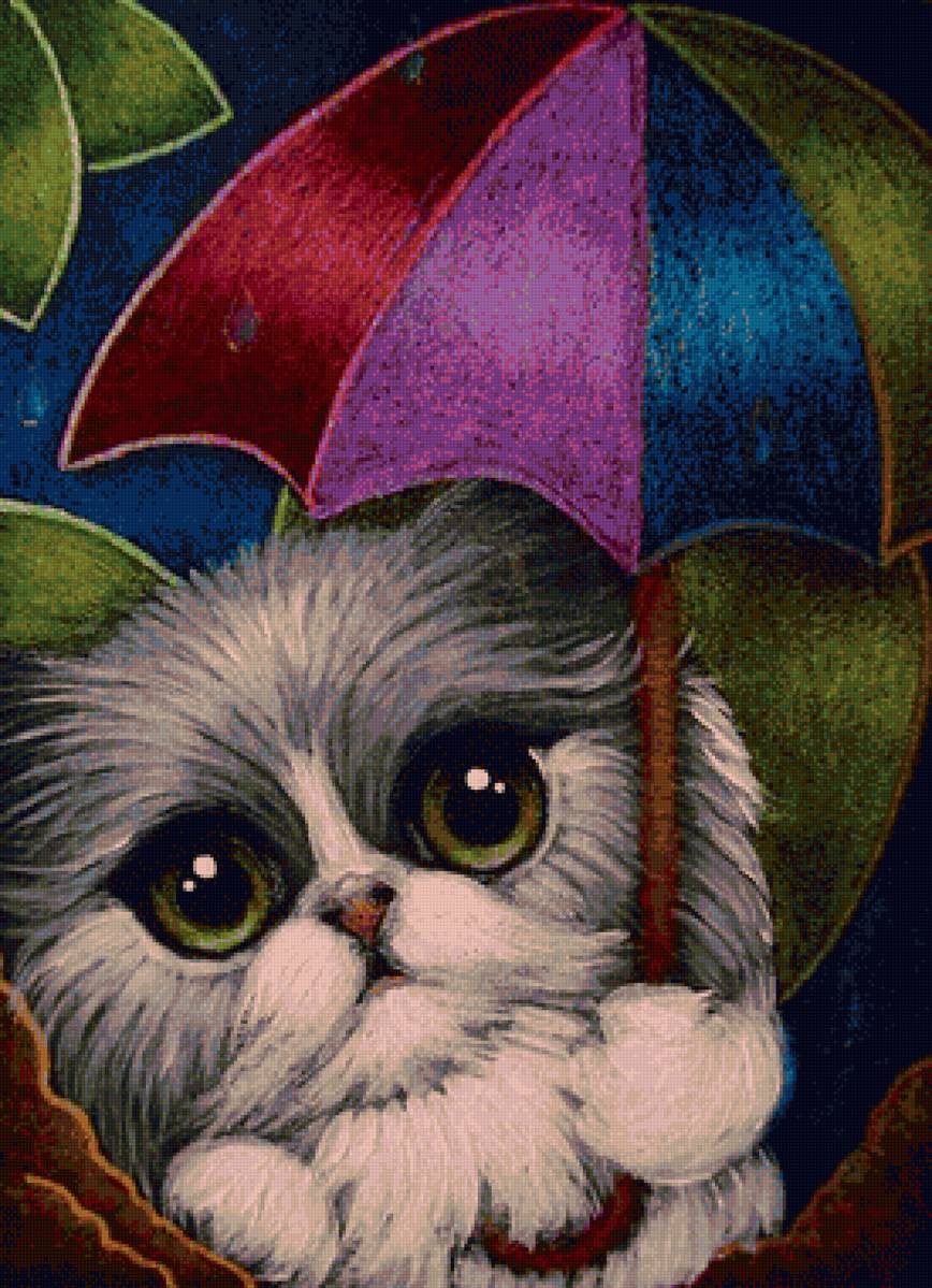 Котик с зонтиком - зонтик, котик, рисунок - предпросмотр