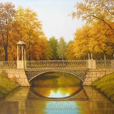 Оригинал схемы вышивки «Осенний парк с мостиком» (№2406061)