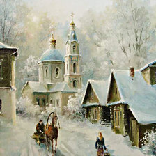 Зима в деревне. худ. Краевский