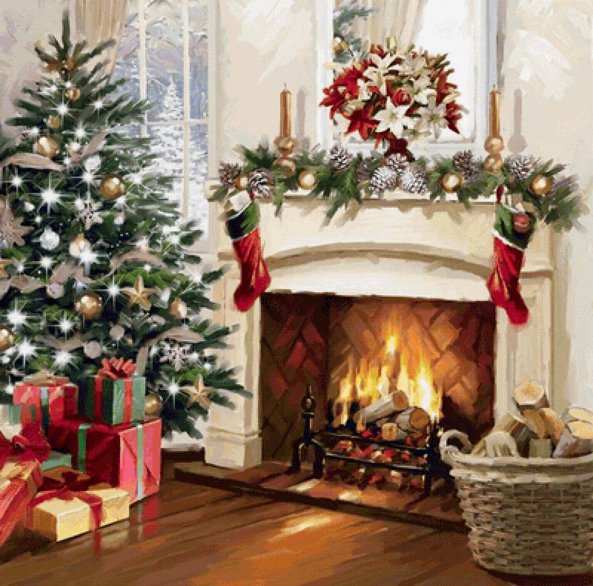 Скоро Новый год - подарки, елка, украшения, камин - предпросмотр