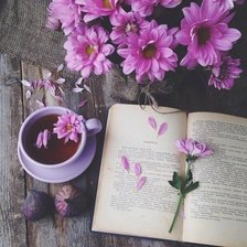 Схема вышивки «Книга, цветы, кофе»
