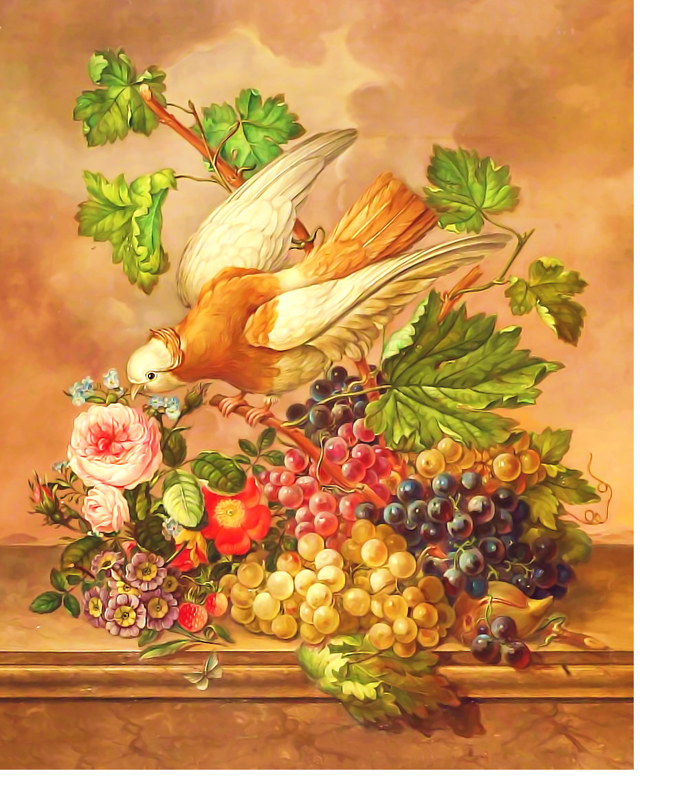 Серия "Натюрморты" - птицы, фрукты, цветы, натюрморт, букет - оригинал