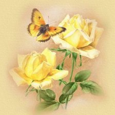 Схема вышивки «Жёлтые розы и бабочка»