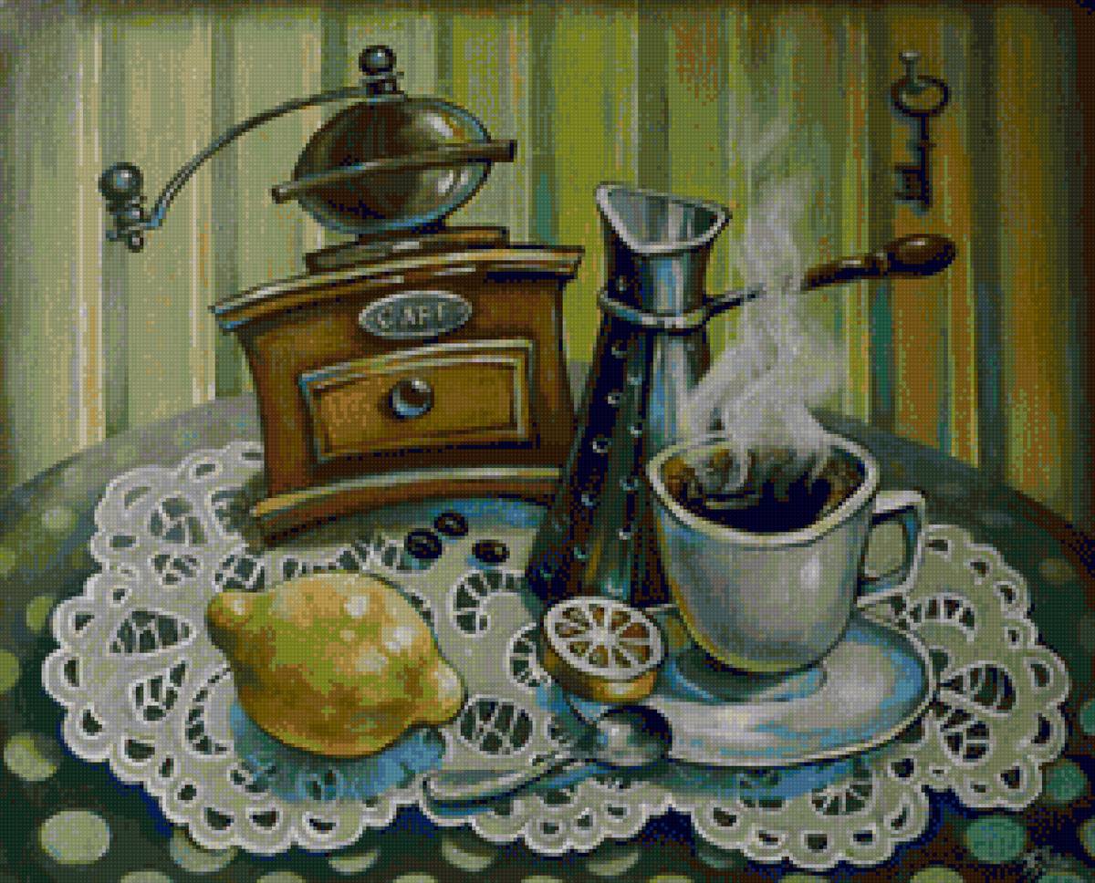 кофе - чашка, лимон, стол, натюрморт - предпросмотр