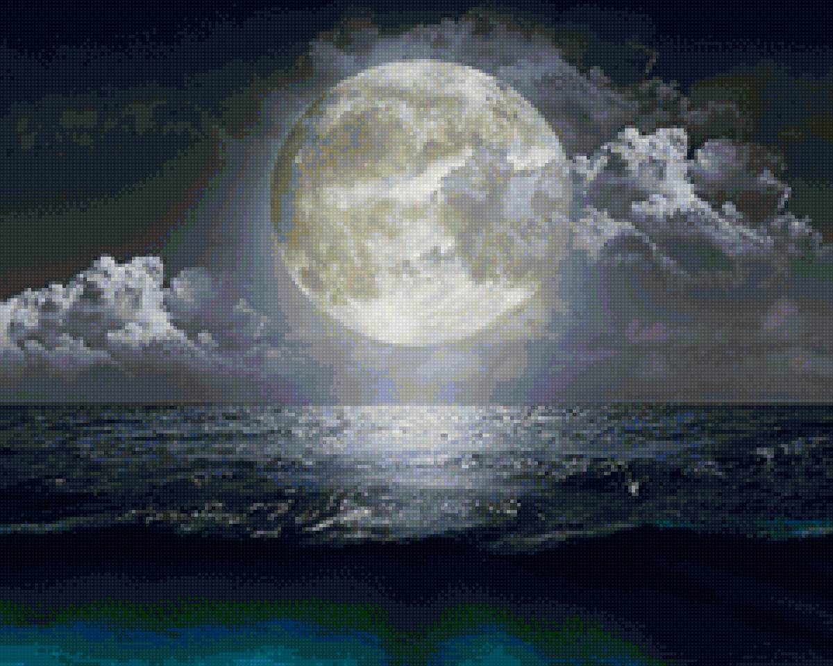 Луна ночью - луна море ночь - предпросмотр