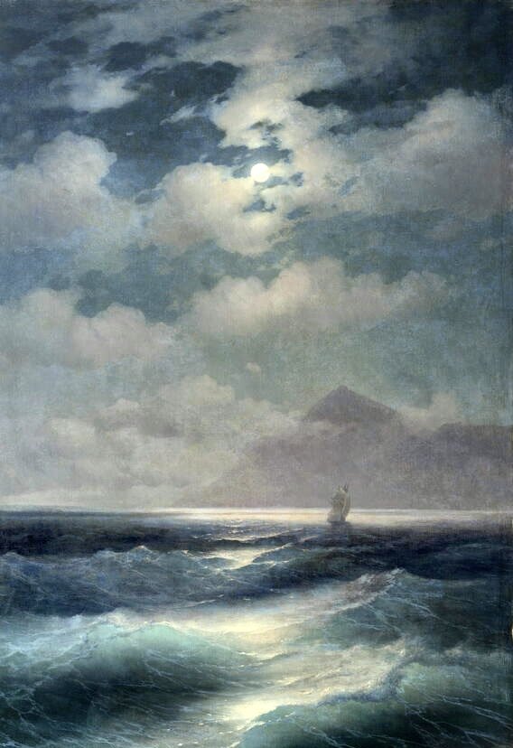Морской вид при луне - картины, ночь, луна, живопись, море - оригинал