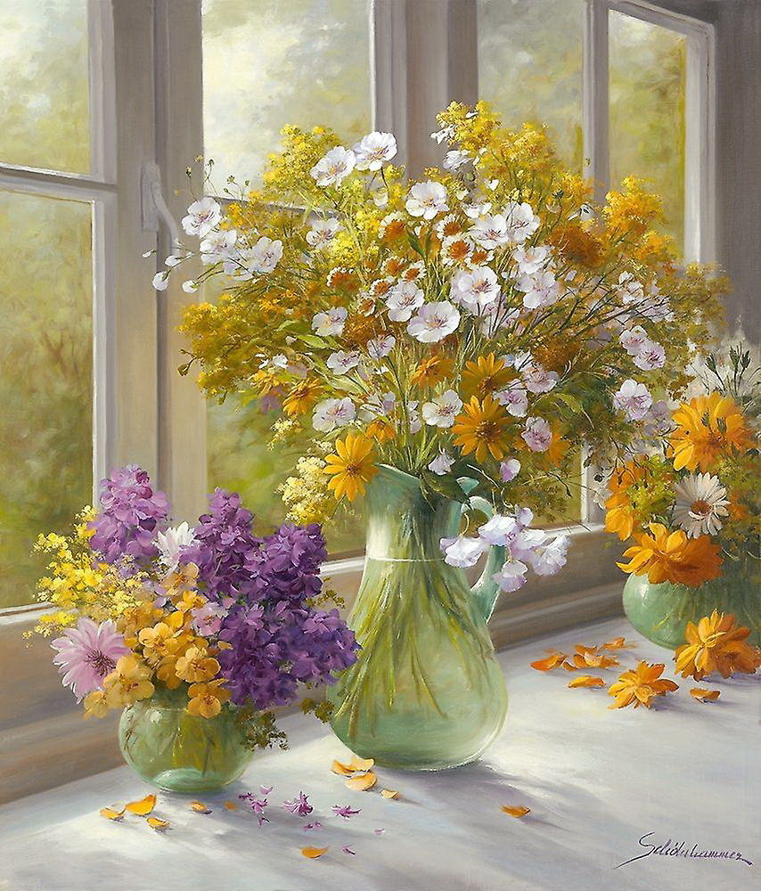 Утро. Хайнс Шольнхаммер - ваза, утро, окно, цветы - оригинал