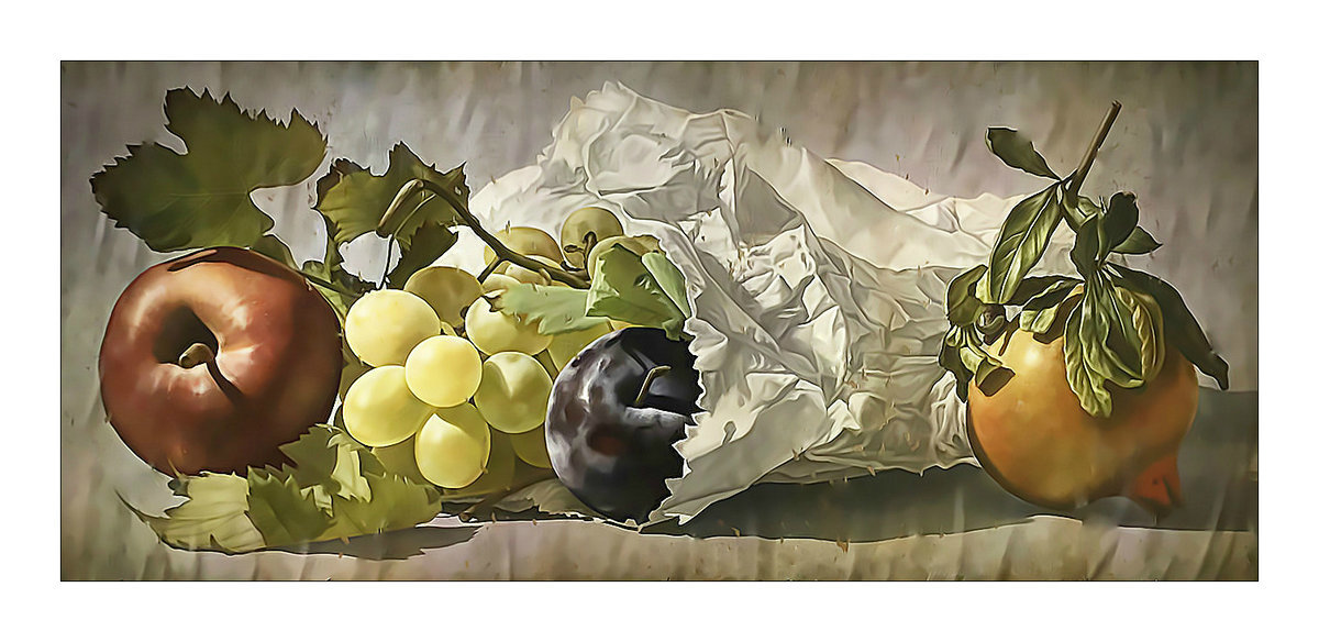 натюрморт - виноград, яблоко, лимон - оригинал