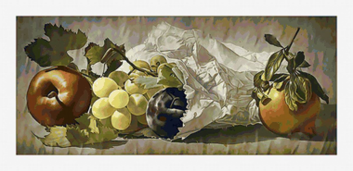 натюрморт - лимон, виноград, яблоко - предпросмотр