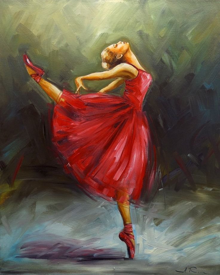 Bailarina - chica, vestido rojo, acuarela, mujer - оригинал
