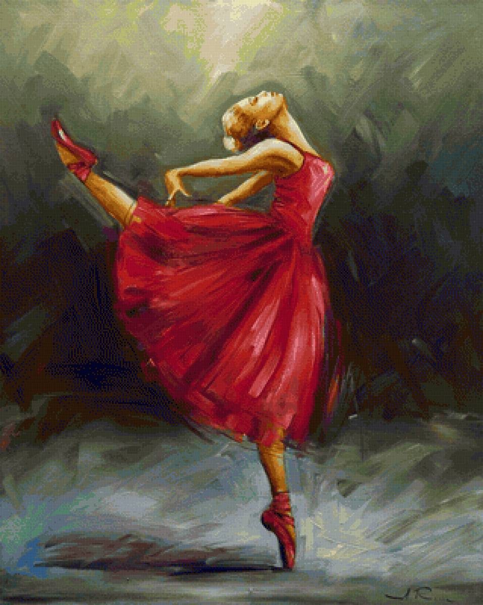 Bailarina - vestido rojo, chica, acuarela, mujer - предпросмотр