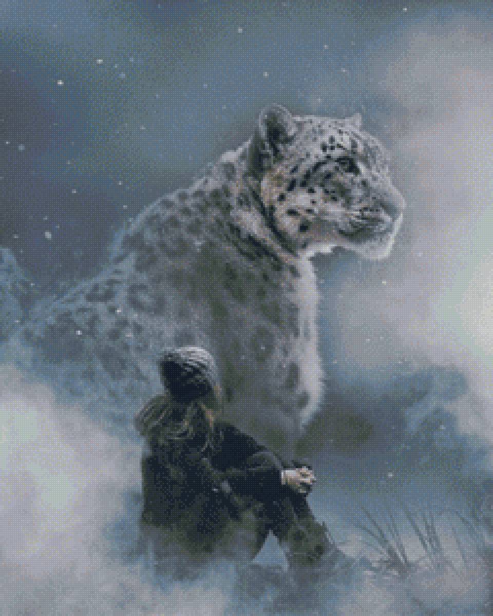 В тумане - туман, леопард, девочка, зверь - предпросмотр
