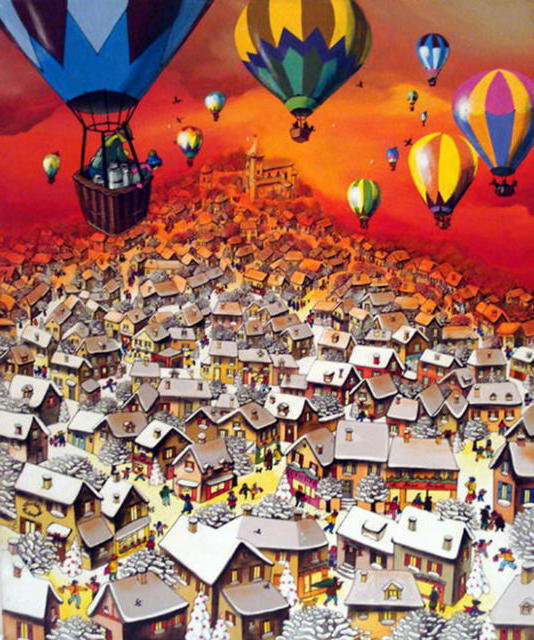 Воздушные шары - небо, воздушные шары, земля, город - оригинал