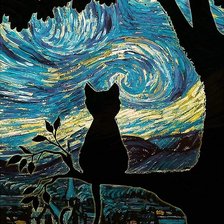 Схема вышивки «Little starry night kitty»