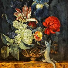 Схема вышивки «цветы, ваза, ящерка»