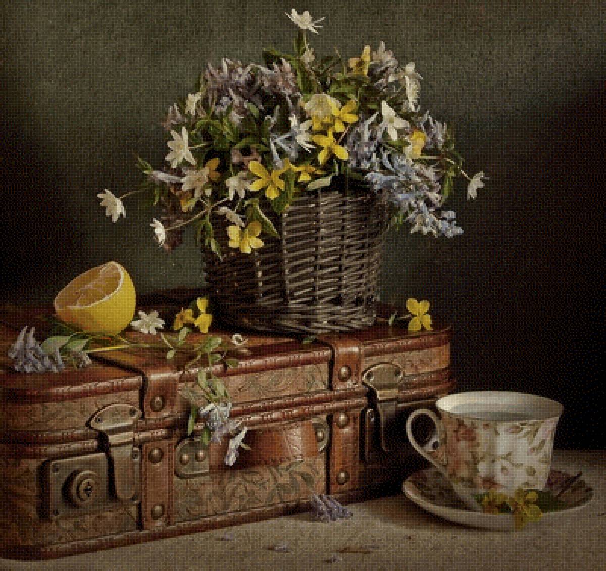 Натюрморт - чай, натюрморт, букет, цветы, лимон - предпросмотр