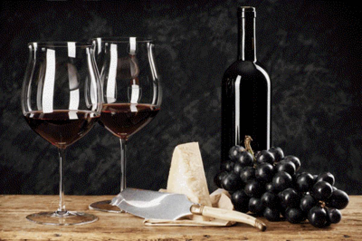 Вино - виноград, сыр, вино, натюрморт - предпросмотр