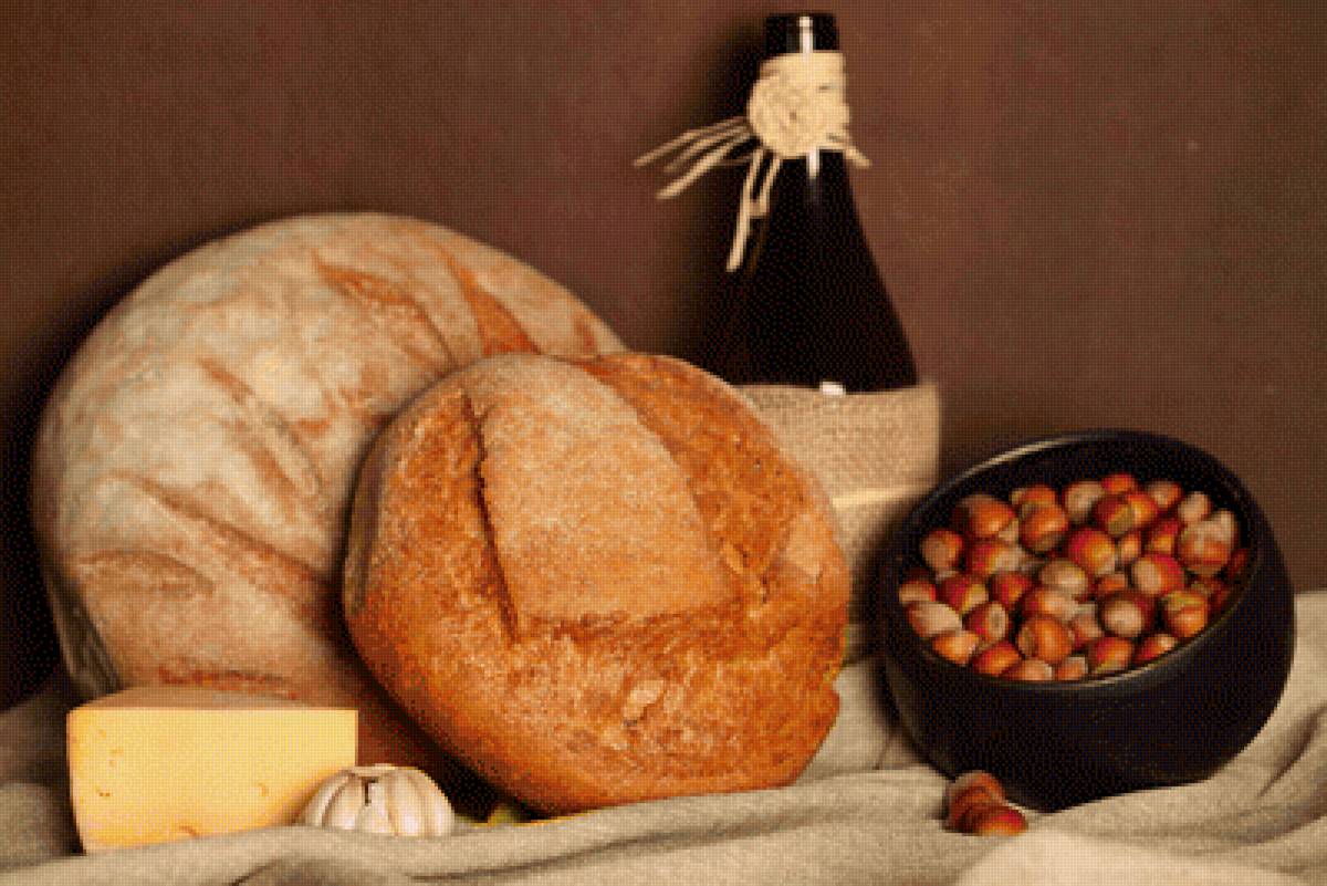 Хлеб и вино - сыр, вино, хлеб, орехи, натюрморт - предпросмотр