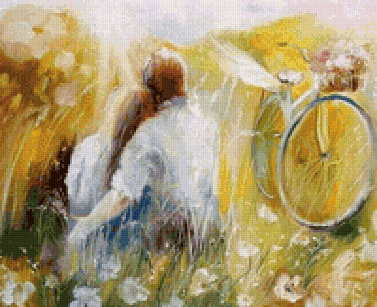 Влюблённые - влюбленные, велосипед, луг, цветы, пара - предпросмотр