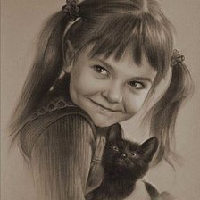 Схема вышивки «Девочка с котенком»