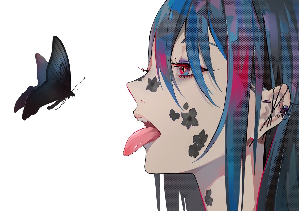 Темная бабочка - пирсинг, аниме, девушка, темная бабочка, язык, бабочка - оригинал