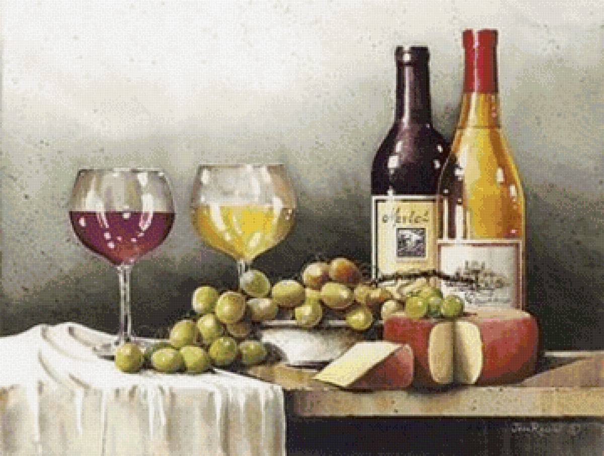 Натюрморт с вином - натюрморт, вино, виноград - предпросмотр