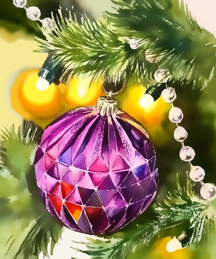 Елочный шар. Акварель - елочный шар, новый год, рождество, елочная игрушка - оригинал
