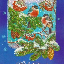 Схема вышивки «Снегири ( советские открытки )»