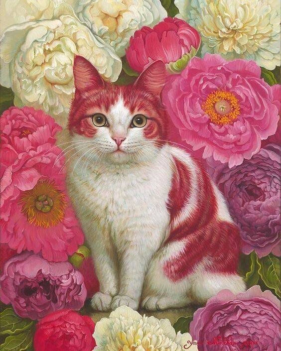 Red cat - фантазия, цветы, котик - оригинал