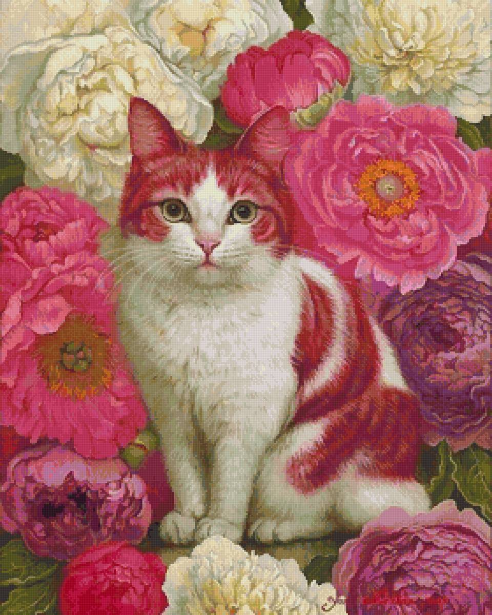 Red cat - фантазия, котик, цветы - предпросмотр