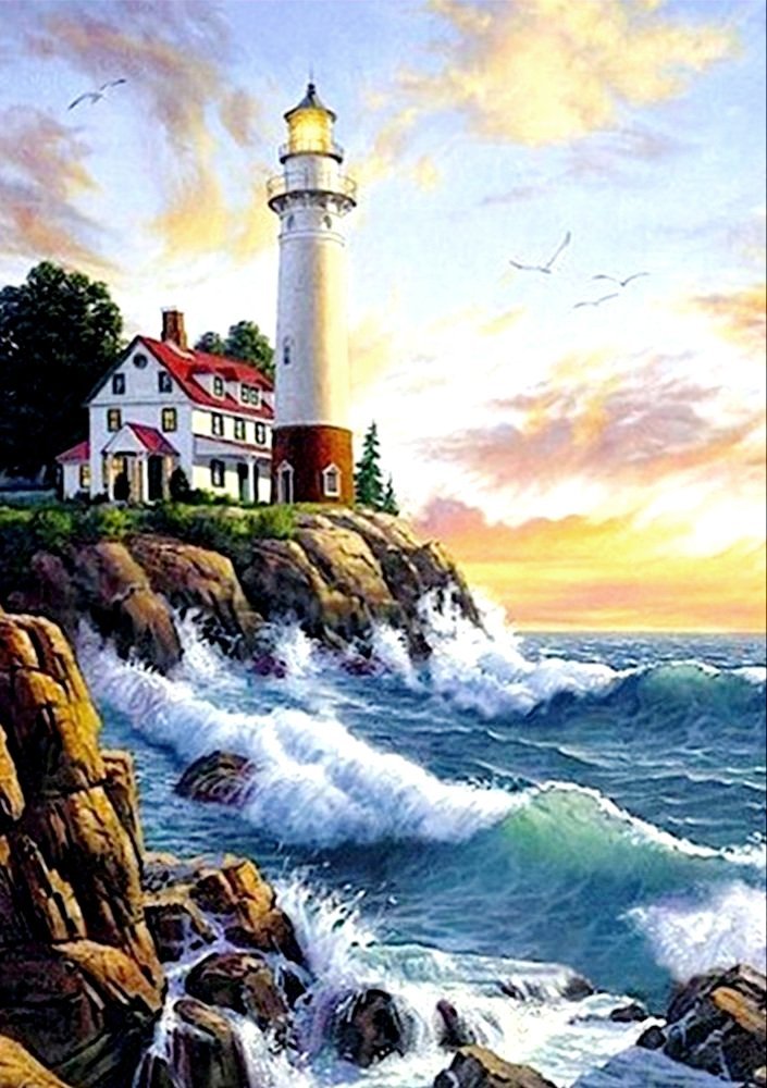 маяк - скалы, море, рассвет, природа, маяк - оригинал