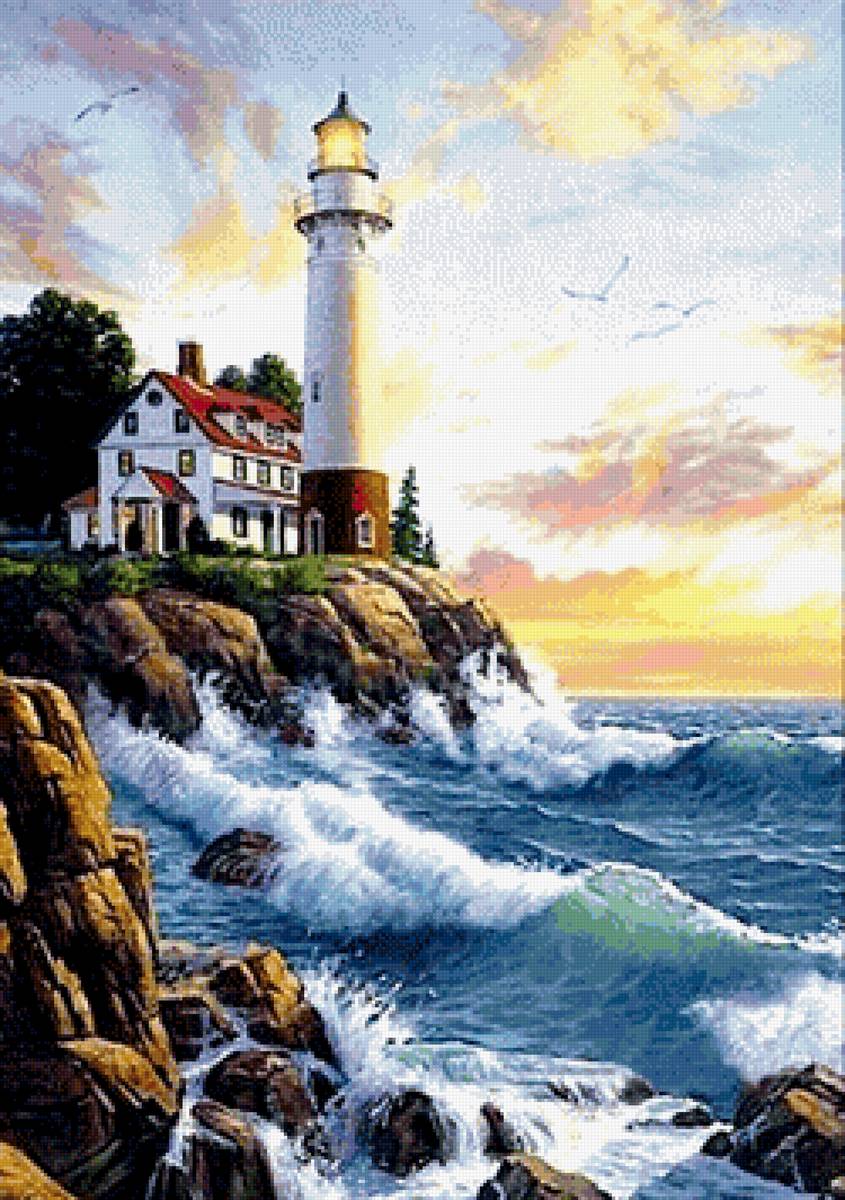 маяк - рассвет, природа, скалы, маяк, море - предпросмотр