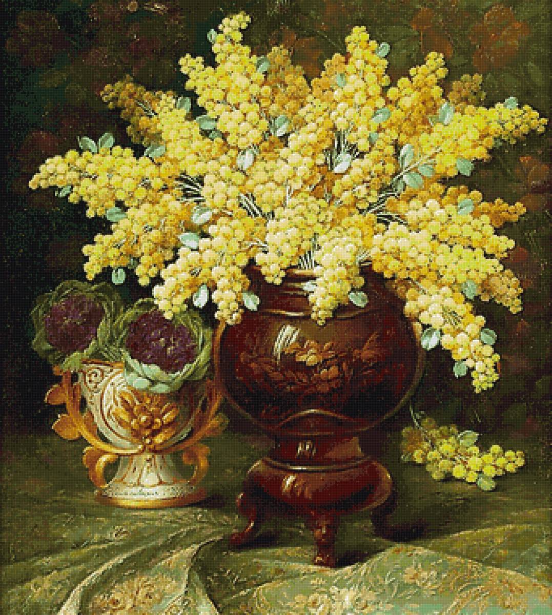 мимоза - цветы, букет, весна, ваза - предпросмотр