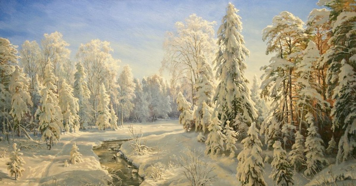 Снежная зима - живопись, снег, лес, пейзаж, зима - оригинал