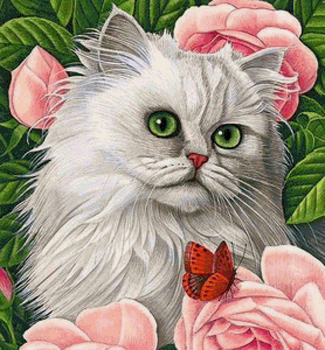 Мадмуазель Кошка - кот, домашние животные, цветы - предпросмотр