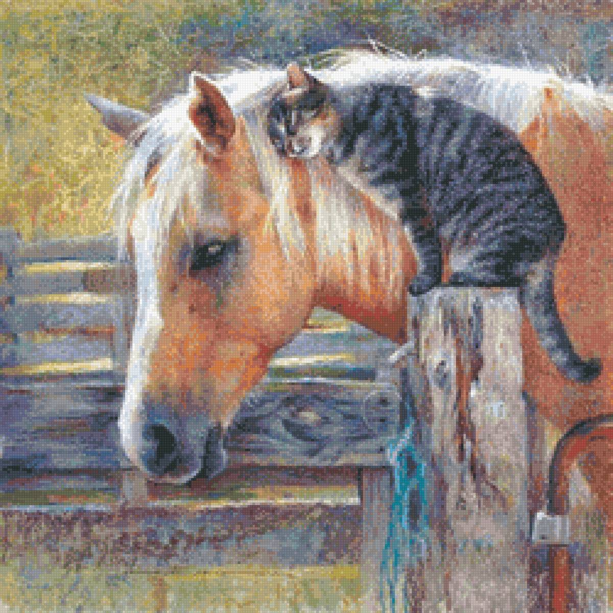 Дружба - дружба, животные, кот, лошадь - предпросмотр