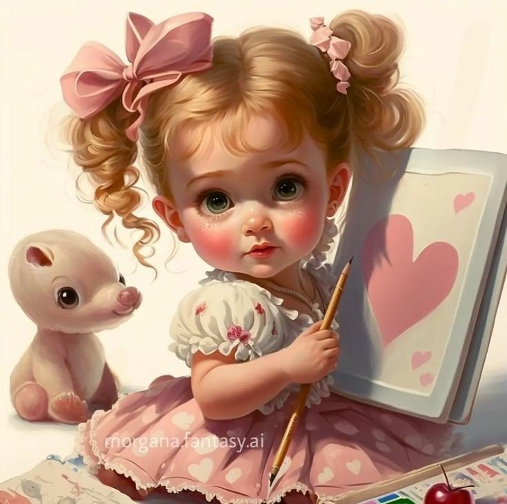 Маленькая художница - рисунок, карандаш, девочка, кукла - оригинал