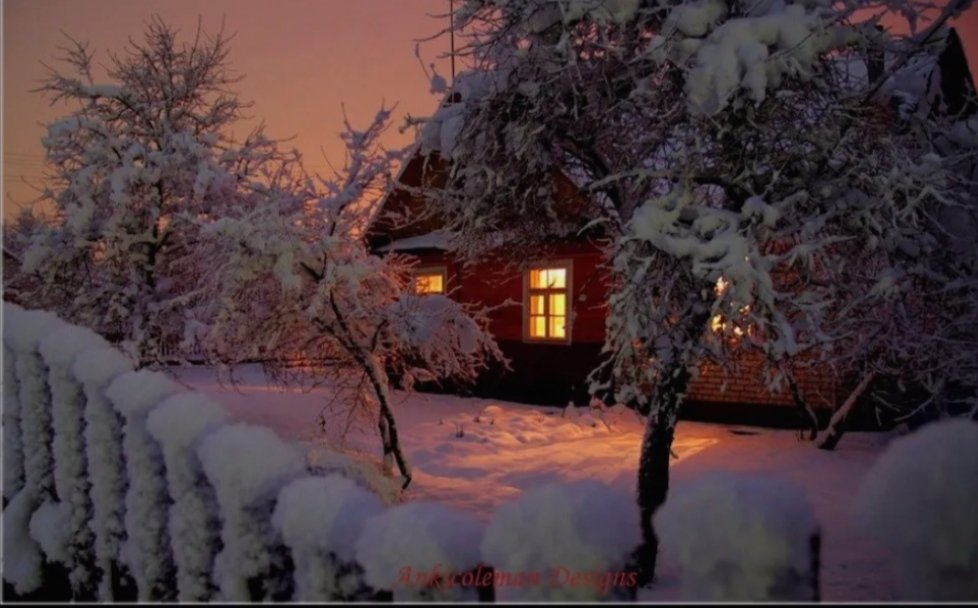 Зимний вечер - дом, деревня, вечер, зима - оригинал
