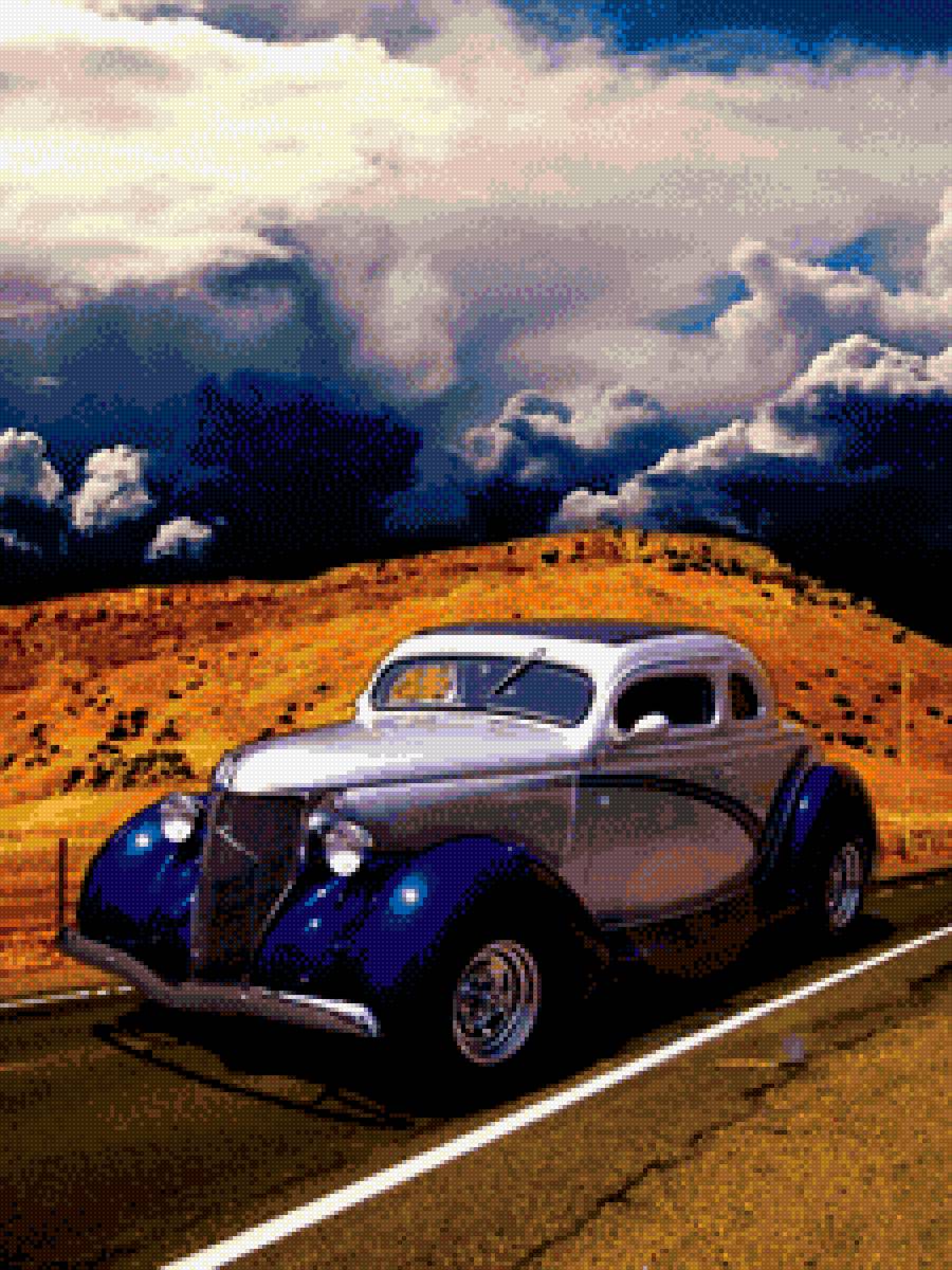 Машина в облаках - машина, облака, дорога - предпросмотр