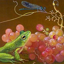 Схема вышивки «Лягушка, стрекоза и виноград»