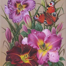 Оригинал схемы вышивки «бабочка на цветах 100/25» (№2667443)