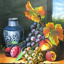 Схема вышивки «Натюрморт с виноградом и персиками»