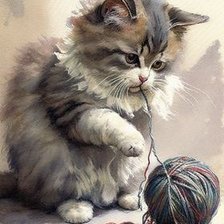 Схема вышивки «Котёнок с нитками»