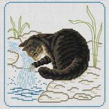 Схема вышивки «Кот у ручья»