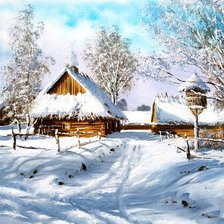 Оригинал схемы вышивки «зима в деревне» (№2694497)