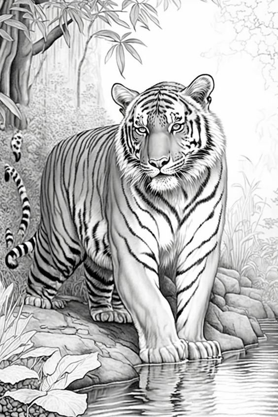 Водные процедуры - тигр, дикий зверь - оригинал