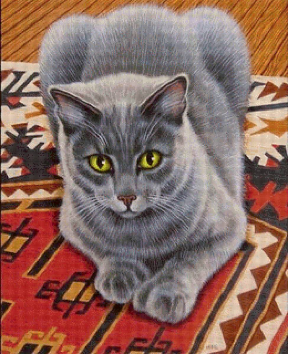 Серый кот - кот, домашние животные, живопись - предпросмотр