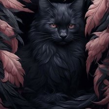 Схема вышивки «Gato negro con plumas negras y rosa»