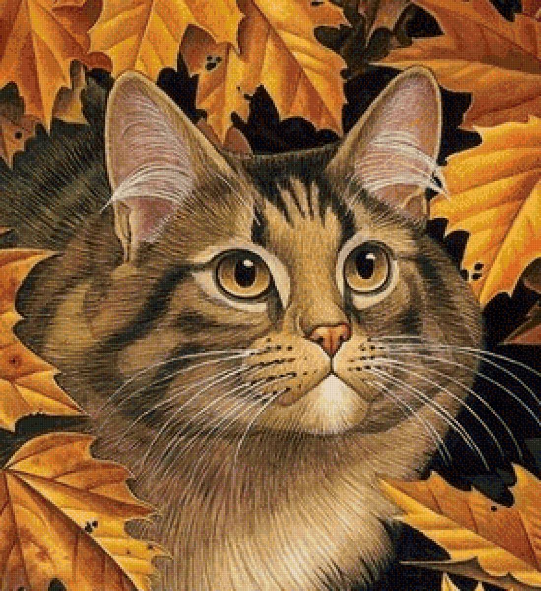 Нежданная осень - домашние животные, живопись, осень, кот - предпросмотр