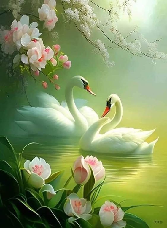 Лебеди - лебедь, цветы, озеро, птицы - оригинал
